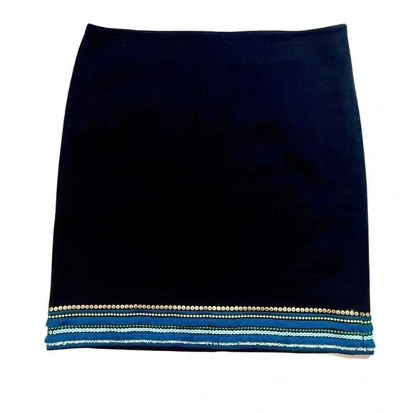 NWT Talbots Navy Embroidered Beaded Sequin Hem A-Line Skirt - Picture 3 of 5